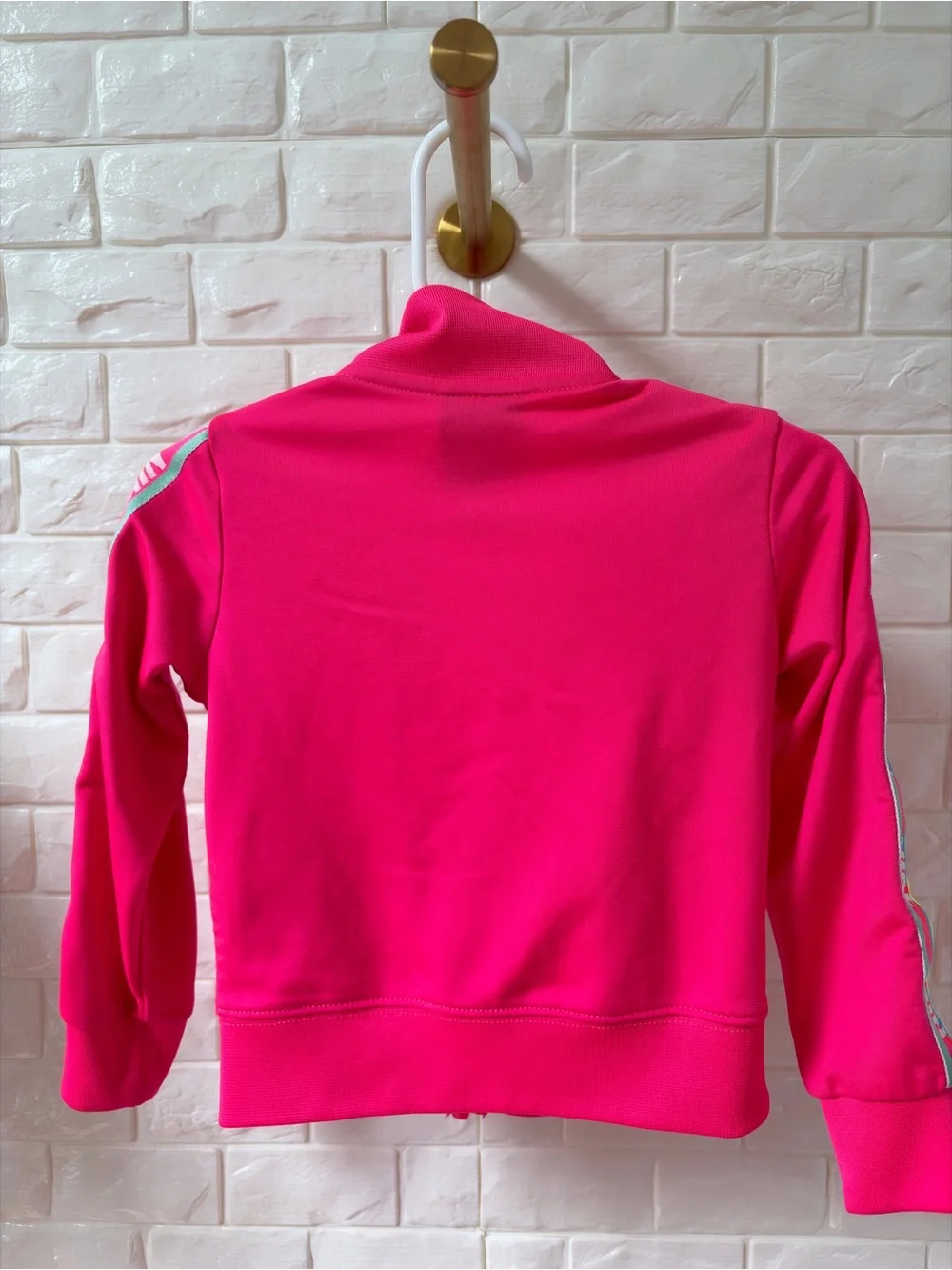 Nike Bright Pink Zip Track Jacket with Rainbow Shoulder Stripes